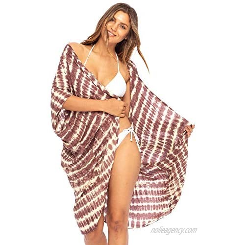 Back From Bali Womens Tie Dye Beach Kimono Cardigan Bathing Suit Swimsuit Cover Up Open Front Duster Boho Loose Top Rayon