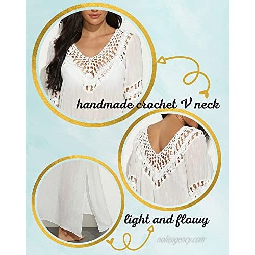 Cardigan Kimono Swimsuit Cover ups for Women - Crochet Embroidery Beach Coverup