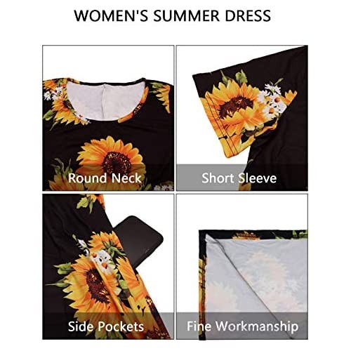 CHERFLY Women's Summer T Shirt Dresses Casual Beach Short Sleeve Swing Pockets Dresses