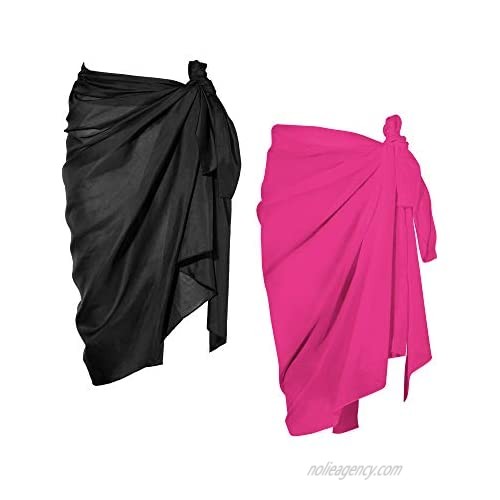 Chuangdi 2 Pieces Women Beach Wrap Sarong Cover Up Chiffon Swimsuit Wrap Skirts (Black and Rose Red)