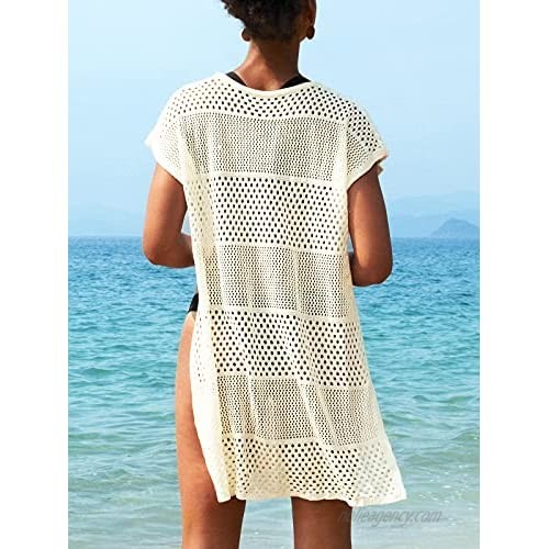 CUPSHE Women's Crochet Hollow Out Side Slits Knot Front Above Knee Length Cover Up