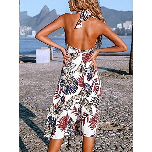 CUPSHE Women's Tropical Halter Vacation Mid Length Dress