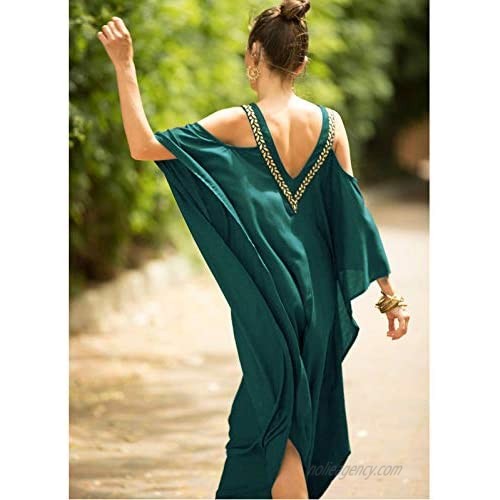 GRAJTCIN Plus Size Kaftan Dress Beach Kimono Cover Up Sexy V Neck Maxi Dress for Women