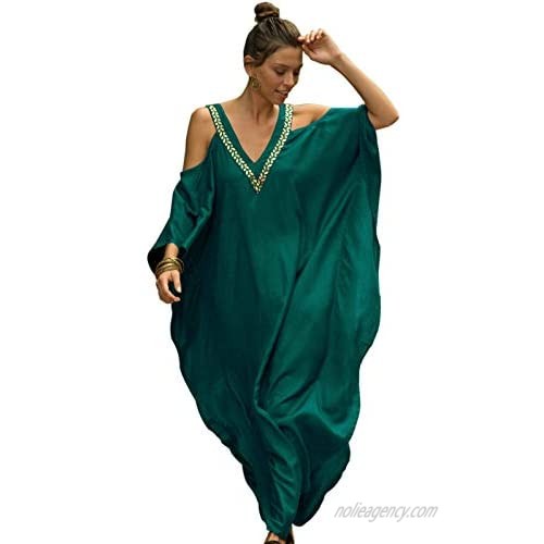 GRAJTCIN Plus Size Kaftan Dress  Beach Kimono Cover Up  Sexy V Neck Maxi Dress for Women