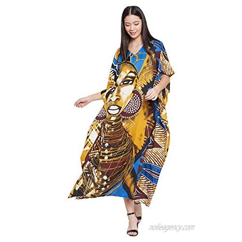 Gypsie Blu Women Tribal Print Kaftan Dress Plus Size Long Maxi Caftan Summer Casual Beach Wear