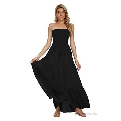Honeyuppy Womens Summer Plain Maxi Dress Strapless Boho Beach Long Dress