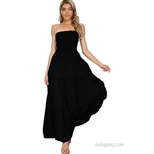 Honeyuppy Womens Summer Plain Maxi Dress Strapless Boho Beach Long Dress