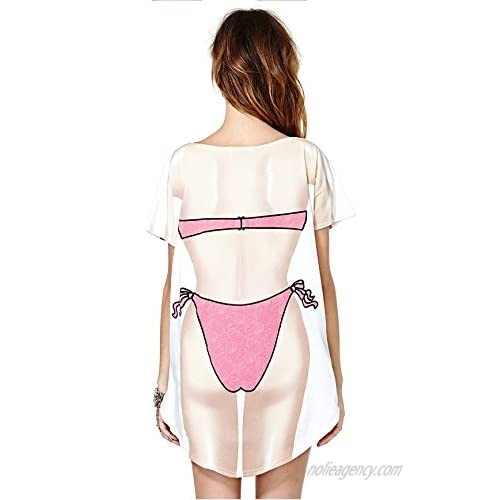 JEYKAY Lady's Cute Bikini Print Cover Up T-Shirt Loose Long Dress
