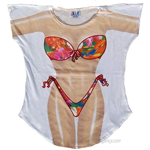 L.A. Imprints Tropical Flowers Bikini Body Cover-Up T-Shirt #32