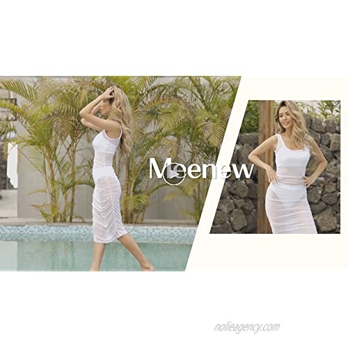 Meenew Women's Sexy Sheer Mesh Bikini Swimsuit Cover Up Dress Bodycon Beachwear