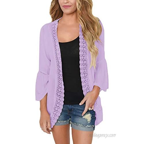 PRETTODAY Women's Summer Kimono Cardigans Ruffle Bell Sleeve Sweaters Lace Cover Up Loose Blouse Tops