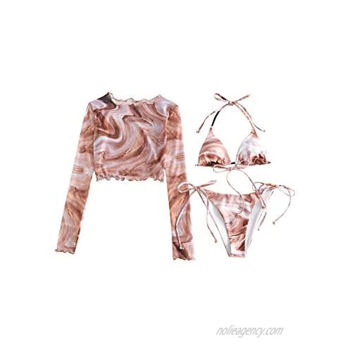 SOLY HUX Women's Halter Triangle Tie Side Bikini Bathing Suit with Kimono 3 Piece Swimsuits