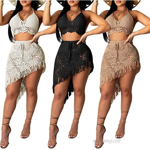 Womens Sexy 2 Piece Dress Skirts Sets Outfits - Color Block Strap Crop Top Bodycon Skirts Party Beach Dress Sets