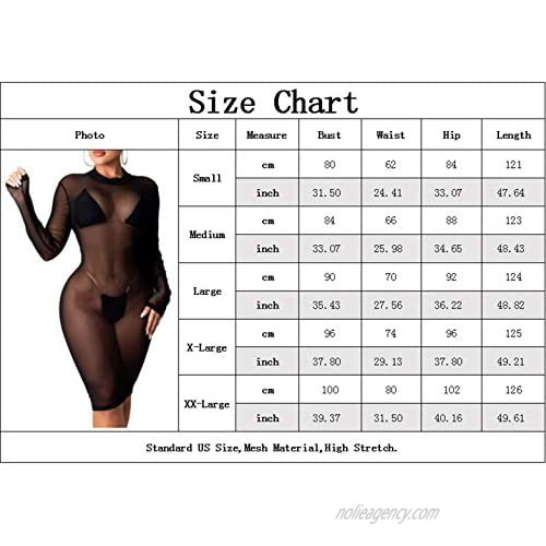 YouSexy Women's Swimsuit Cover Up Dress Sheer Mesh See Through Long Sleeve Bodycon Beach Dress