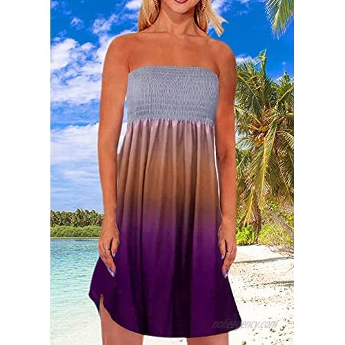 Zyyfly Tube Top Dress Women Summer Beach Coverup Stretch Smocked Strapless Dress
