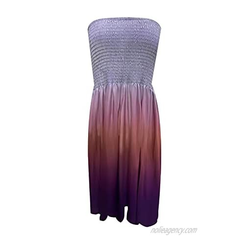 Zyyfly Tube Top Dress Women Summer Beach Coverup Stretch Smocked Strapless Dress