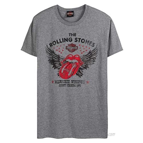 Harley-Davidson Men's Rolling Stones Winged Short Sleeve Crew T-Shirt - Gray