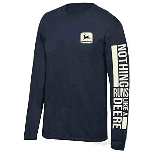 John Deere Men’s Navy Long Sleeve T-Shirt w/Nothing Runs Like a Deere Sleeve Graphic