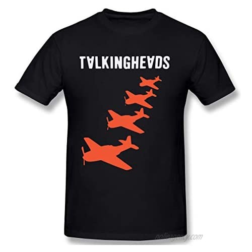 Men's Novelty Shirts Fashion Talking Heads Planes Graphic Printed Casual Short Sleeve T-Shirt Black