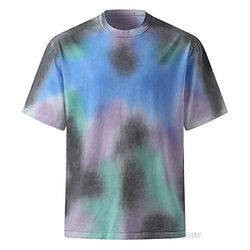 N\C Men's tie-dye Spray Color Round Neck Pullover T-Shirt