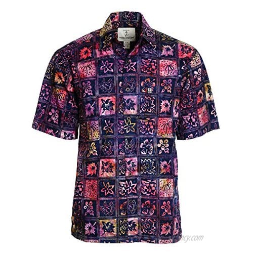 Artisan Outfitters Mens Catalina Island Batik Cotton Shirt (LT  Sunset Hibiscus) A0214-33-LT