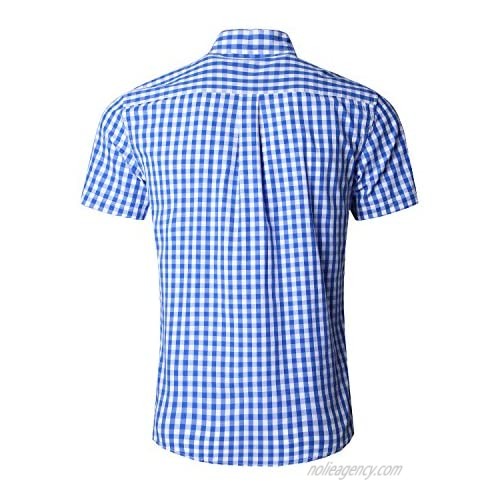 AVANZADA Men's Slim Fit Solid Dress Shirts Button Down Cotton Short Sleeve Shirt Beige