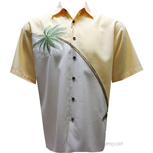 Bamboo Cay Men's Hurricane Palm Tropical Style Embroidered Camp Shirt (X-Large  Banana)