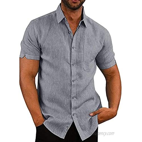 CHARTOU Men's Casual Spread Collar Short Sleeve Button Up Solid Shirt Tops
