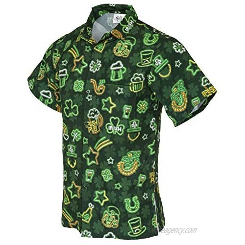 Funny Guy Mugs Men's Seasonal Hawaiian Print Button Down Short Sleeve Shirt