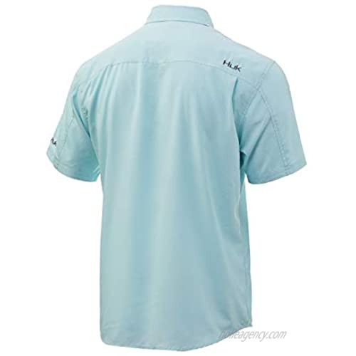 HUK Men's Tide Point Short Sleeve Shirt | Performance Button Down Seafoam Large
