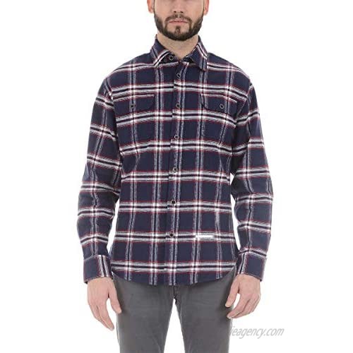 Jachs Mens Flannel Shirts Brawny Heavyweight Button Down Shirt (XL  Navy/Red)