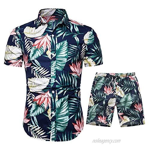Men's Floral Tracksuit Summer 2 Piece Short Sleeve Shirt and Shorts Jogging Sweatsuit