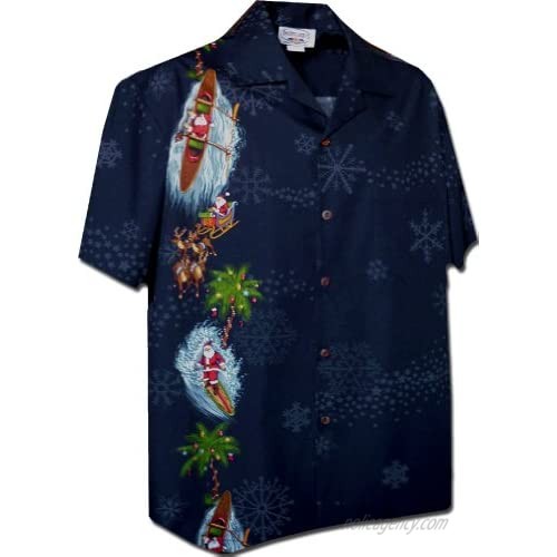 Pacific Legend Men's Santa and Snowflakes Christmas Hawaiian Shirt