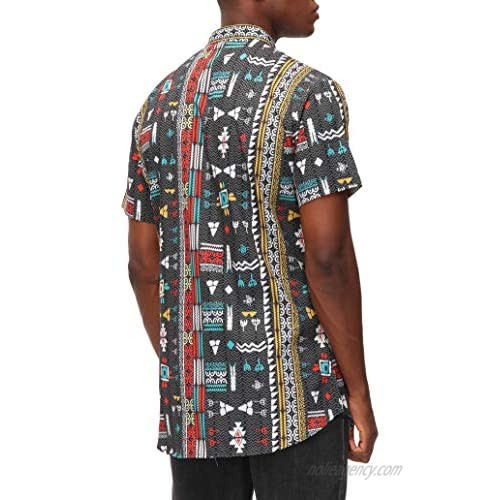 PJ PAUL JONES Men's African Dashiki Print Shirt Short Sleeve Tribal Button Down Shirt