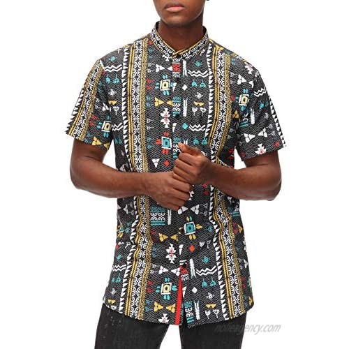 PJ PAUL JONES Men's African Dashiki Print Shirt Short Sleeve Tribal Button Down Shirt