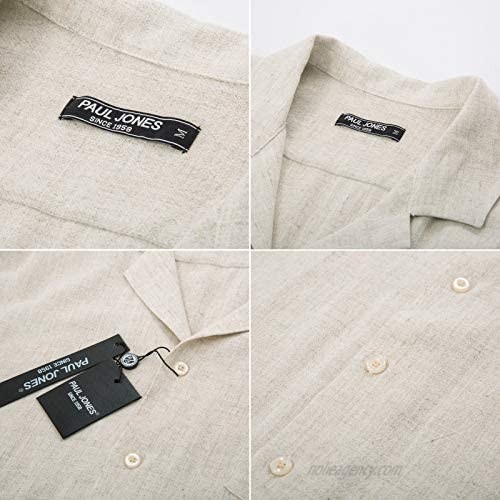PJ PAUL JONES Men's Short Sleeve Linen Shirts Regular Fit Camp Collar Casual Button Down Shirt