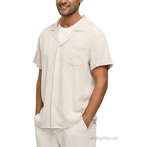PJ PAUL JONES Men's Short Sleeve Linen Shirts Regular Fit Camp Collar Casual Button Down Shirt