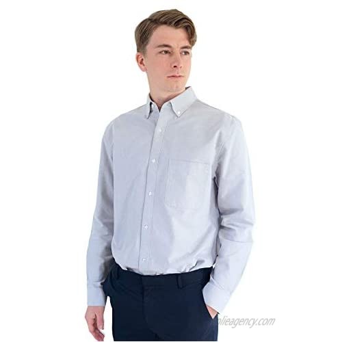 Readyfit Men's Oxford Gray Blue Long-Sleeves Button-Down Dress Shirts