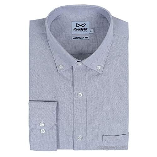 Readyfit Men's Oxford Gray Blue Long-Sleeves Button-Down Dress Shirts