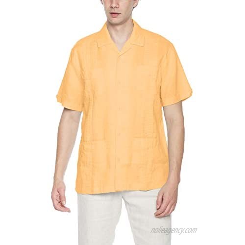 Ross&Freckle Men's Short Sleeve 100% Ramie Cuban Guayabera Shirt
