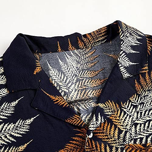 Toufguy Men's Hawaiian Shirt Printed Linen Cotton Short Sleeve Button Down Regular Fit Beach Shirts with Pockets