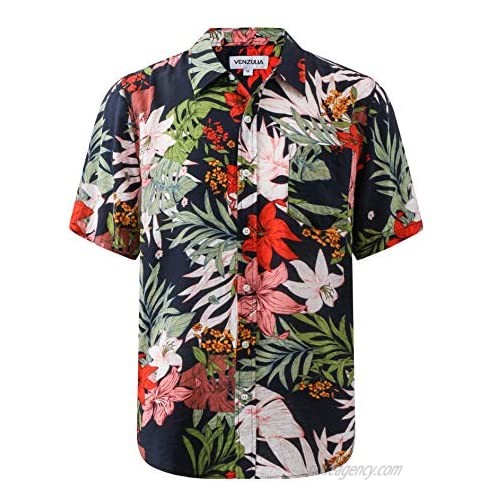 VENZULIA Mens Casual Short Sleeve Hawaiian Shirt with Pocket