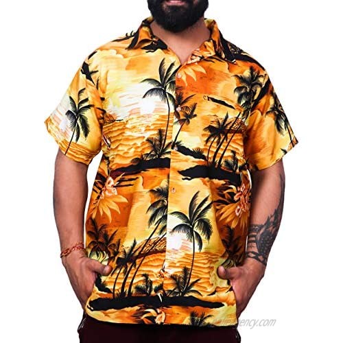 Virgin Crafts Hawaiian Holiday Shirt for Men's Short Sleeve Casual Beach Shirt Yellow Large