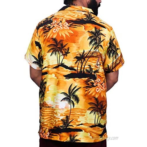 Virgin Crafts Hawaiian Holiday Shirt for Men's Short Sleeve Casual Beach Shirt Yellow Large