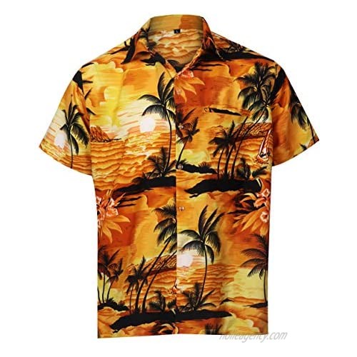 Virgin Crafts Hawaiian Holiday Shirt for Men's Short Sleeve Casual Beach Shirt Yellow  Large