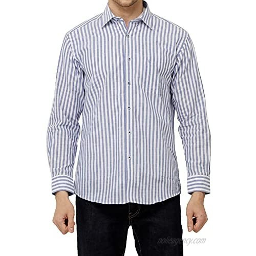 YEZAC Men's Linen Stripe Weekend Shirt Long Sleeve