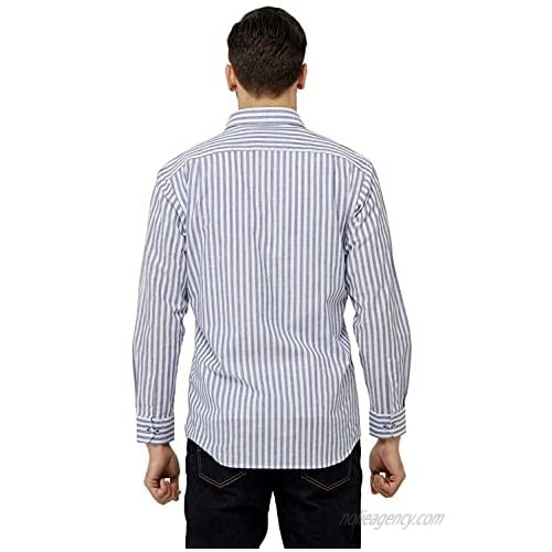 YEZAC Men's Linen Stripe Weekend Shirt Long Sleeve