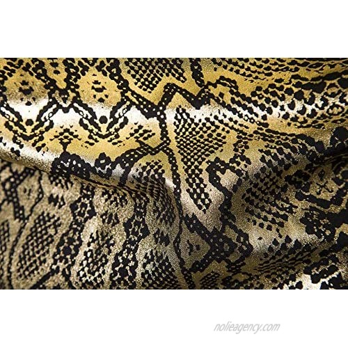 Elegeet Mens Gold Snakeskin Pattern Printed Dress Shirt Shiny Stylish Nightclub Banded Collar Shirt