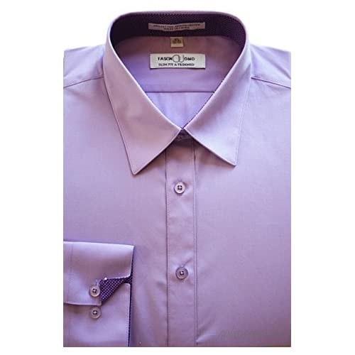 Fascino Uomo Men's Trimmed Slim Fit Dress Shirt Convertible Cuff Solid