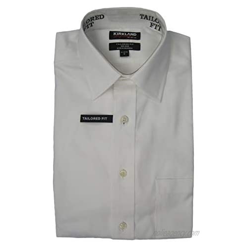 Kirkland Signature Men's Tailored Fit 100% Cotton Non-Iron Spread Collar Dress Shirt